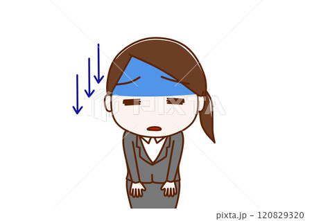 （上半身正面）ショックで真っ青になりながら気分が下がっているスーツ姿の女性 120829320