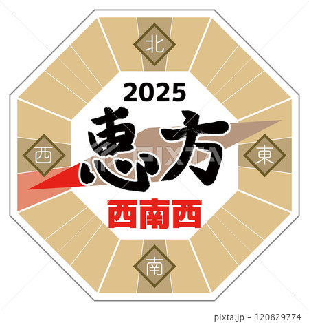 2025年の恵方西南西を指す方位磁針のベクターイラスト 120829774