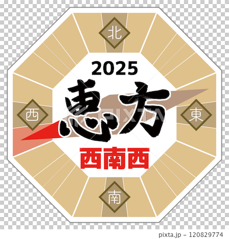 2025年の恵方西南西を指す方位磁針のベクターイラスト 120829774