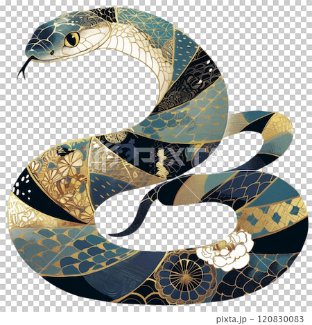 青緑の鱗と金彩が美しい和風の蛇のイラスト素材 [120830083] - PIXTA