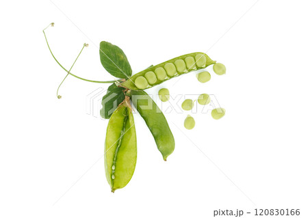 Group of green pea pods and peas isolated on white Group of green pea pods and peas isolated on white 120830166