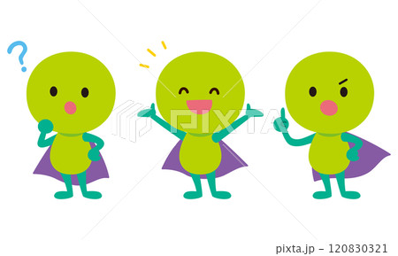 キャラクター 表情ポーズ 緑色 細胞 戦う キャラクター 表情ポーズ 緑色 細胞 戦う 120830321