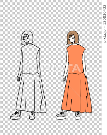 シンプルな線画の女性のイラスト 120830432