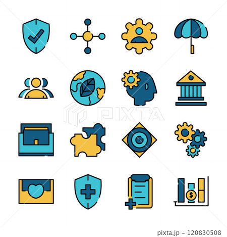 Filled Line Art Icon Set of Healthy Financial Business with Problem Solving Setting Filled Line Art Icon Set of Healthy Financial Business with Problem Solving Setting 120830508