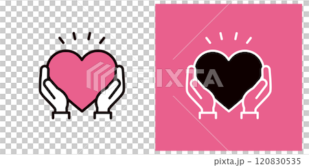 雙手捧著一顆心的圖示_手和心標記_複製空間_粗線_驚喜 120830535