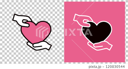 Icon of passing a heart from hand to hand _ Hand and heart mark _ Copy space _ Thick line Icon of passing a heart from hand to hand _ Hand and heart mark _ Copy space _ Thick line 120830544