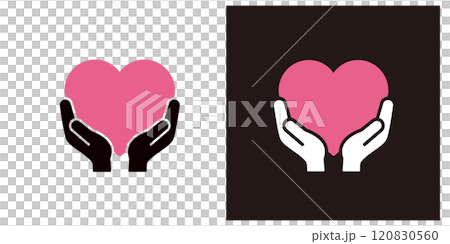 Icon holding a heart from below with both hands _ Hand and heart mark _ Copy space _ Silhouette Icon holding a heart from below with both hands _ Hand and heart mark _ Copy space _ Silhouette 120830560
