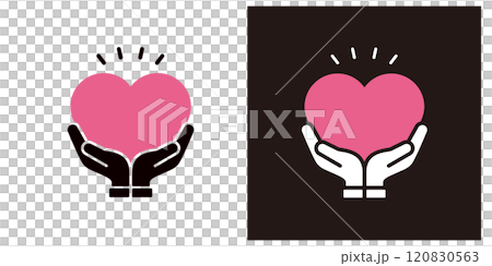 Icon holding a heart with both hands _ Hand and heart mark _ Copy space _ Silhouette _ Surprise 120830563