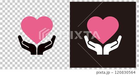 Heart icon floating above hand _ Hand and heart mark _ Copy space _ Silhouette 120830564