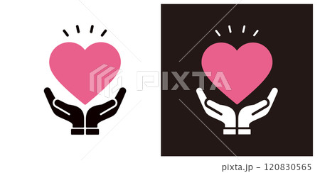 手の上に浮かぶハートのアイコン＿手とハートのマーク＿コピースペース＿シルエット＿びっくり 120830565