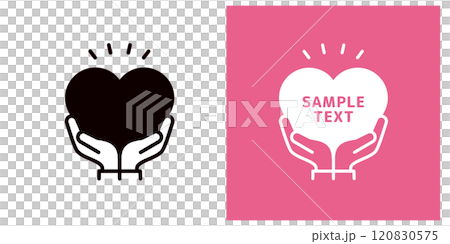 Icon holding a heart with both hands _ Hand and heart mark _ Copy space _ Surprise Icon holding a heart with both hands _ Hand and heart mark _ Copy space _ Surprise 120830575