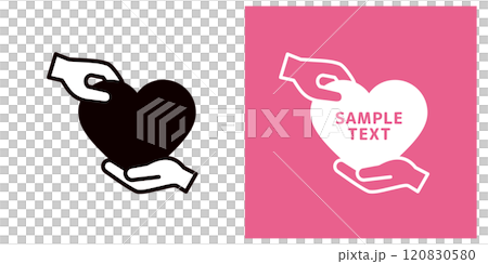Icon of passing a heart from hand to hand _ Hand and heart mark _ Copy space Icon of passing a heart from hand to hand _ Hand and heart mark _ Copy space 120830580