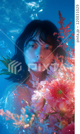 水中の花園に包まれたアジア人女性 120831029