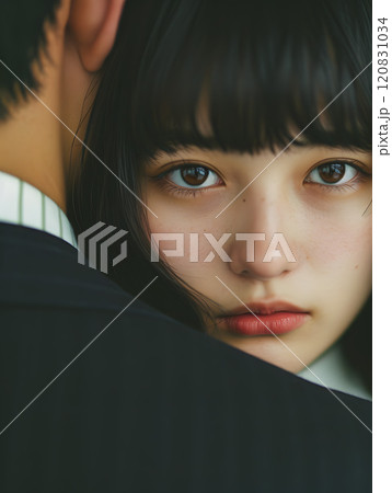 男性の肩越しのアジア人女性 120831034