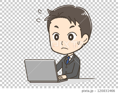 パソコンで忙しく祖ごとをするビジネスマンのイラスト 120831466