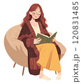 椅子に座って読書する女性 120831485