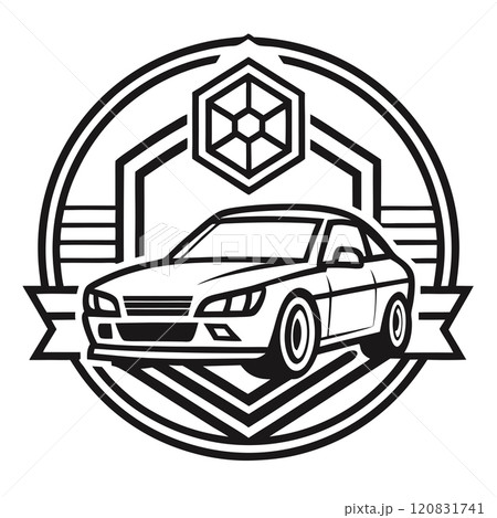 Car Shield Emblem Line Art Logo Silhouette Vector Artwork Design 120831741