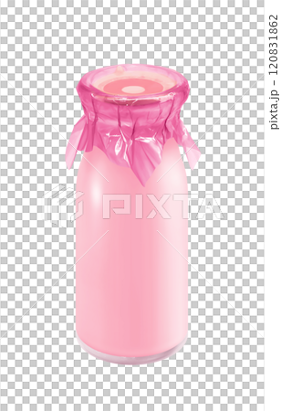 いちご牛乳 牛乳瓶 イラスト リアル  120831862