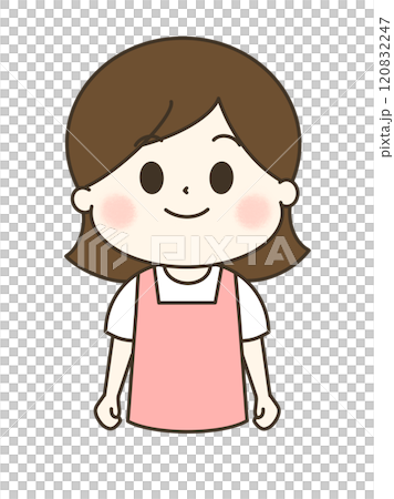 エプロンを着た笑顔の女性のゆるかわイラストのイラスト素材