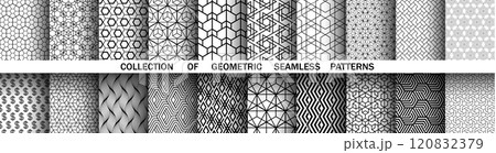 Geometric set of seamless black and white patterns. Simple vector graphics. 120832379