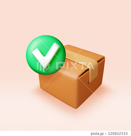 3d closed delivery box with checkmark 120832533