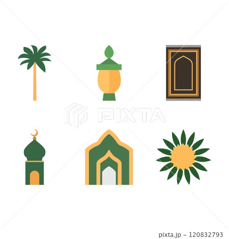 Islamic Symbol Elements Set of Minaret Mosque Prayer Mat Plant Decoration in Ramadan Theme Islamic Symbol Elements Set of Minaret Mosque Prayer Mat Plant Decoration in Ramadan Theme 120832793