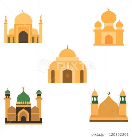 Islamic Symbol Elements Set of Golden Mosque Building Architecture in Ramadan Month 120832801