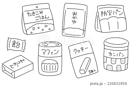 ゆるめシンプル防災食品セット　線画 120832959