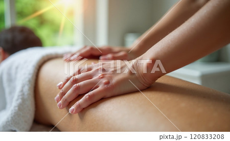 Relaxation and rejuvenation through a soothing massage in a tranquil spa setting 120833208