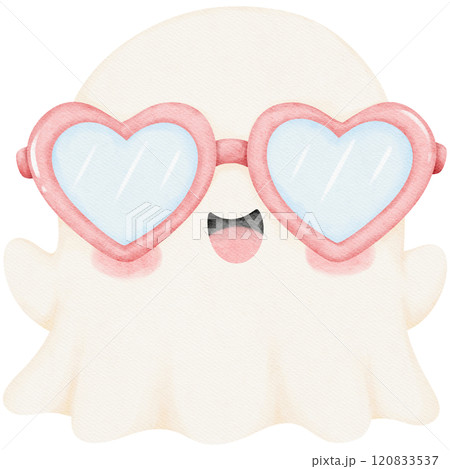 Valentine ghost with heart sunglasses in a whimsical, trendy style, ideal for festive illustrations, love-inspired designs, or playful Valentine decor. Valentine ghost with heart sunglasses in a whimsical, trendy style, ideal for festive illustrations, love-inspired designs, or playful Valentine decor. 120833537