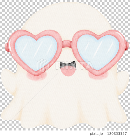 Valentine ghost with heart sunglasses in a whimsical, trendy style, ideal for festive illustrations, love-inspired designs, or playful Valentine decor. Valentine ghost with heart sunglasses in a whimsical, trendy style, ideal for festive illustrations, love-inspired designs, or playful Valentine decor. 120833537
