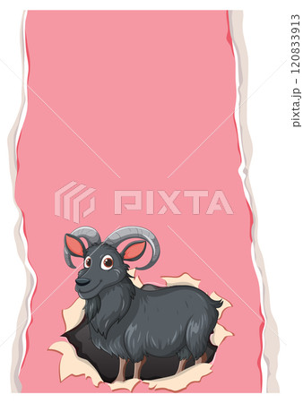 Cartoon Goat Breaking Through Paper 120833913