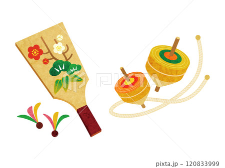 お正月の羽子板とこまのイラスト 縁起物 お正月の羽子板とこまのイラスト 縁起物 120833999