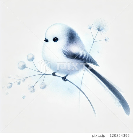 雪の静寂にたたずむシマエナガ 120834393