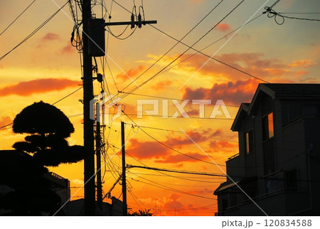 夕暮れの市街地の夕焼けの風景 夕暮れの市街地の夕焼けの風景 120834588