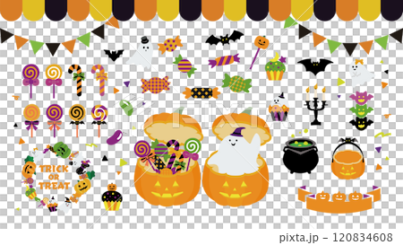 Halloween items and sweets illustration set 120834608