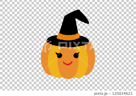 Cartoon of a jack-o'-lantern wearing a witch's hat 120834622