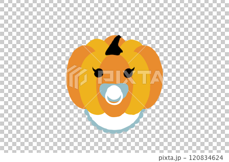 嘴裡叼著奶嘴的南瓜燈寶寶人物插畫素材 120834624