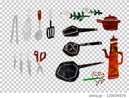 北欧イメージの切り絵風キッチン用具のセットイラスト 120834870