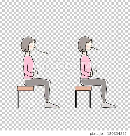 A woman sitting and breathing deeply (facing right) 120834885