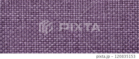 Texture violet background from woven textile material with wicker pattern, macro. Structure vintage purple fabric 120835153