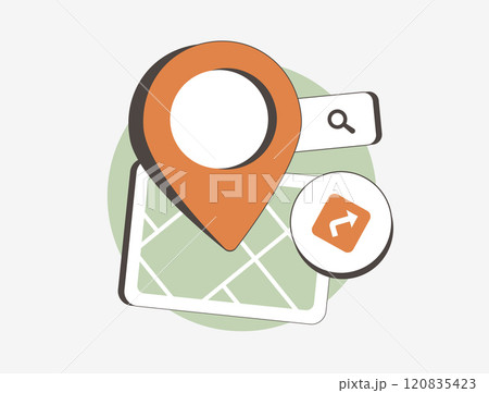 Location-based marketing concept with a map, pin, search bar and navigation icons. Local business SEO, targeted advertising, map listings and customer engagement strategies. Vector illustration Location-based marketing concept with a map, pin, search bar and navigation icons. Local business SEO, targeted advertising, map listings and customer engagement strategies. Vector illustration 120835423