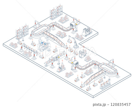 Smart Warehouse Technologies with agv robots, warehouse Automation System and Automated inventory control platforms. Vector illustration EPS 10 Smart Warehouse Technologies with agv robots, warehouse Automation System and Automated inventory control platforms. Vector illustration EPS 10 120835457