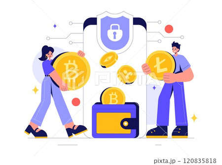 Cryptocurrency Vector Illustration featuring a Pile of Coins, Digital Currency Wallet Technology, and Cryptocurrency Bitcoin in a Flat Background Cryptocurrency Vector Illustration featuring a Pile of Coins, Digital Currency Wallet Technology, and Cryptocurrency Bitcoin in a Flat Background 120835818