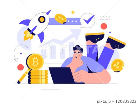 Cryptocurrency Vector Illustration featuring a Pile of Coins, Digital Currency Wallet Technology, and Cryptocurrency Bitcoin in a Flat Background 120835822