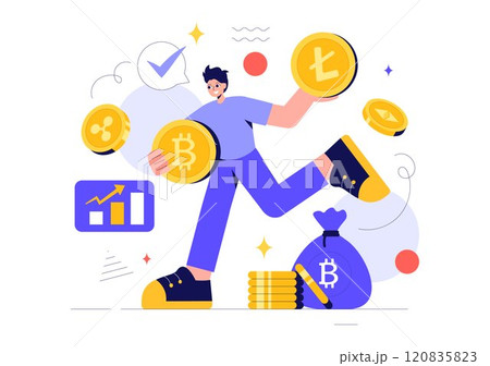 Cryptocurrency Vector Illustration featuring a Pile of Coins, Digital Currency Wallet Technology, and Cryptocurrency Bitcoin in a Flat Background Cryptocurrency Vector Illustration featuring a Pile of Coins, Digital Currency Wallet Technology, and Cryptocurrency Bitcoin in a Flat Background 120835823