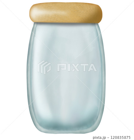 Set of empty Glass Jars. containers with wooden bottle caps. Hand drawn clip art.  120835875