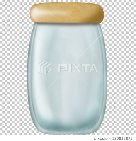 Set of empty Glass Jars. containers with wooden bottle caps. Hand drawn clip art.  120835875