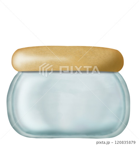 Set of empty Glass Jars. containers with wooden bottle caps. Hand drawn clip art.  120835879
