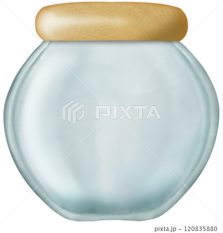 Set of empty Glass Jars. containers with wooden bottle caps. Hand drawn clip art.  120835880